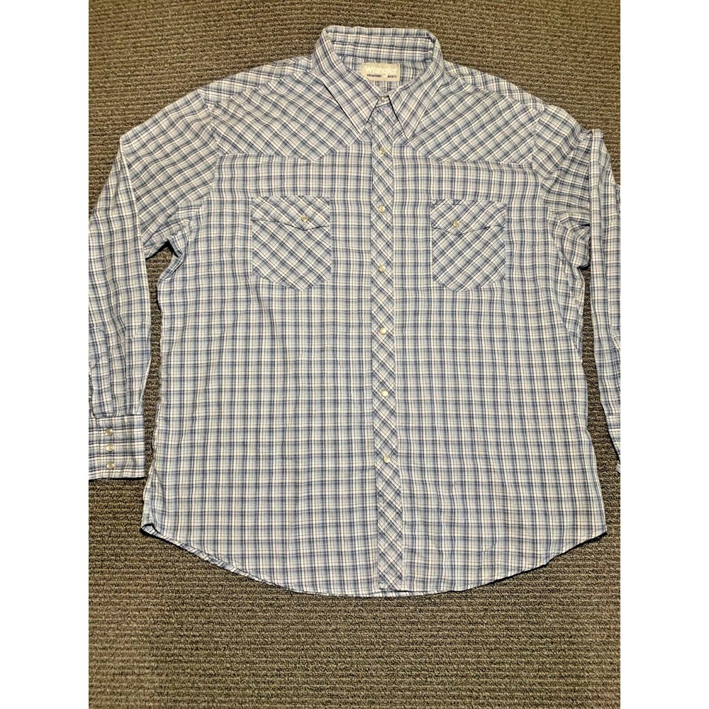 Wrangler VTG Plaid Mother Of Pearl Snap Cotton Blend Western Shirt Men's XLarge